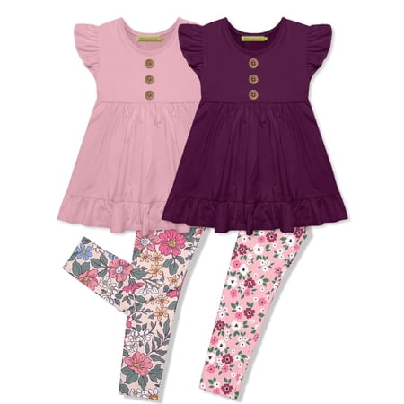 Millie Loves Lily Girls Dusty Pink & Plum Saylor Floral 4 pc Leggings Set size (2T-12)