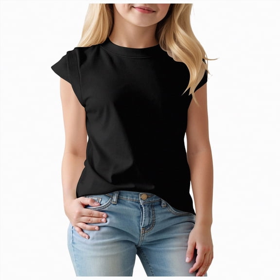 kpoplk Girl's Cute Graphic T Shirts Short Sleeve Crew Neck Loose Fit Summer Casual Tee Tops(Black,1-2 Y)