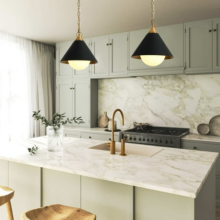 

Modern 1-Light Black Gold Metal Pendant Light Cone Island Lights - D11.8 *H72.8 Max