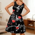 thumbnail image 5 of Women's Musical Note Heart Print Casual Spaghetti Strap Dress With Pockets Black XXL, 5 of 6