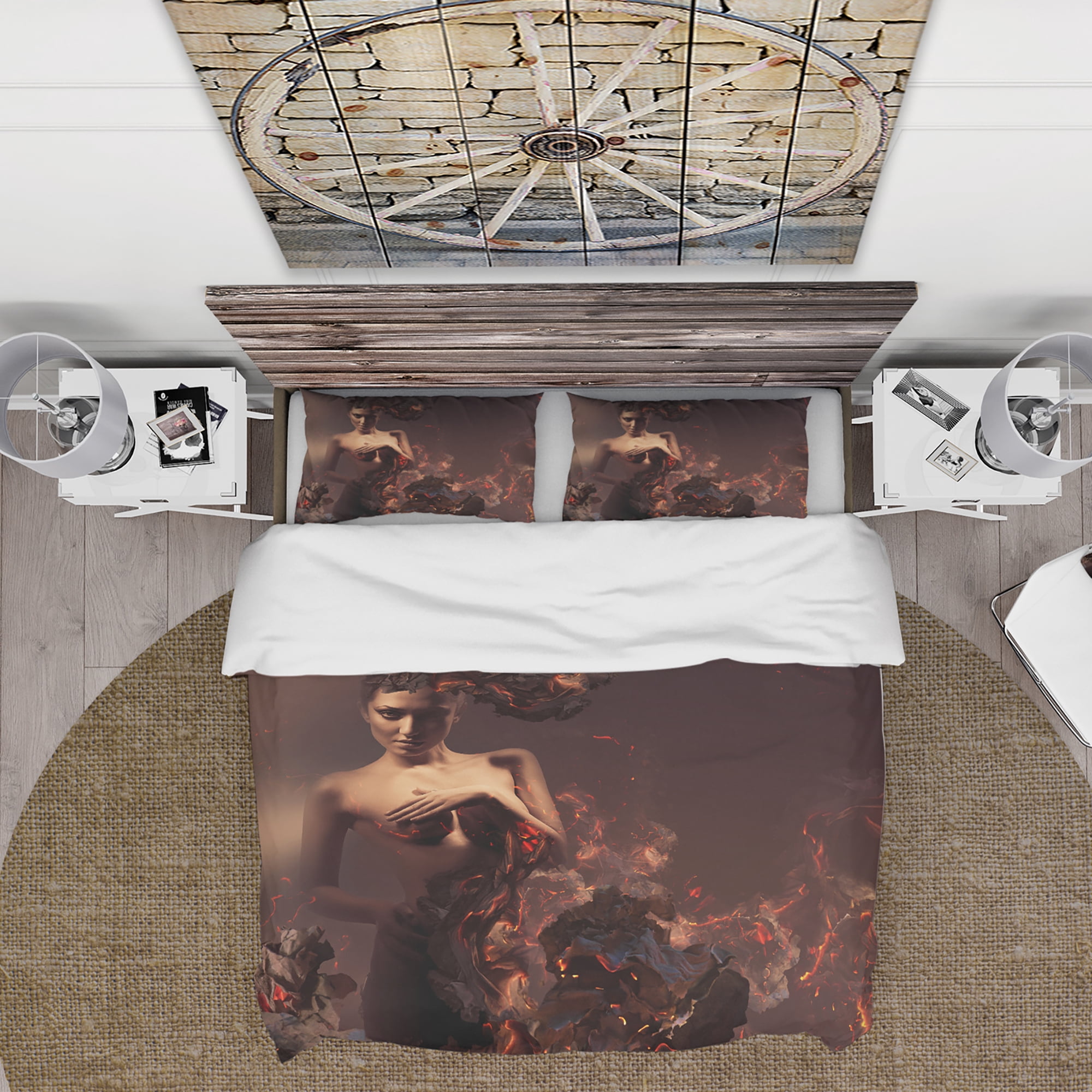 Designart 'Nude Woman in Burning Ashes' Modern & Contemporary Duvet Cover Set