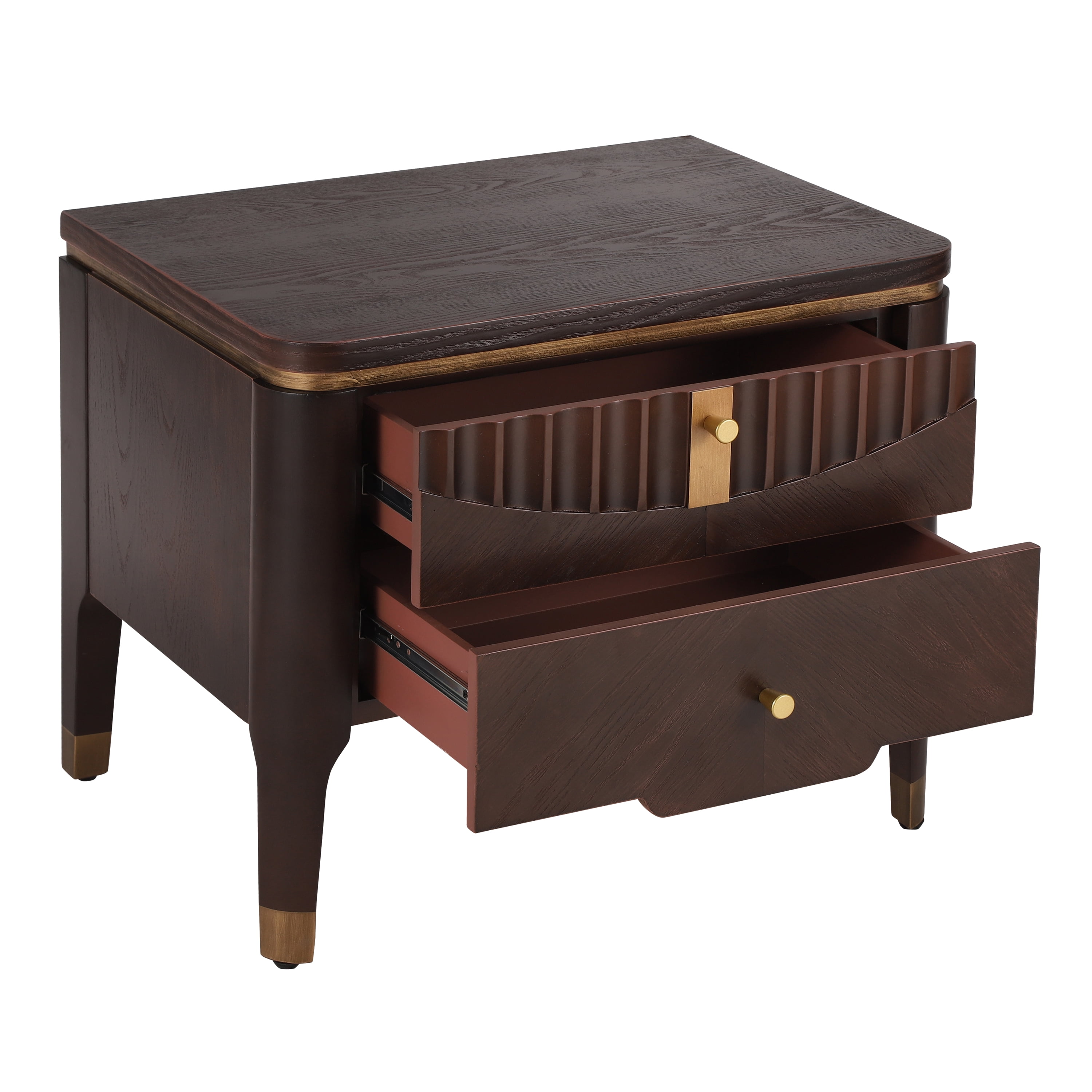 Noble House Table de Chevet Moderne avec 2 Tiroirs, Table de Chevet Design Vague avec Poignées en Métal, Brun Foncé