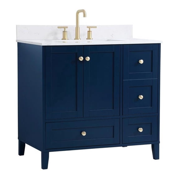 Elegant Decor Sommerville 36" MDF Single Bathroom Vanity with Backsplash in Blue