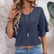 thumbnail image 4 of Camiseta de verano lisa con cuello en V y manga acampanada de doble capa para mujer - Blusa informal de corte holgado, 4 of 6