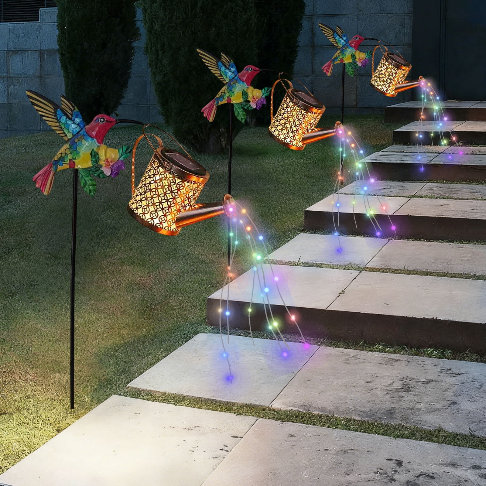 Solar Flower Garden Lights Outdoor, Waterproof Multicolor Resin Stake Lights for Pathway Patio Yard Decor, Auto On/Off Solar Powered