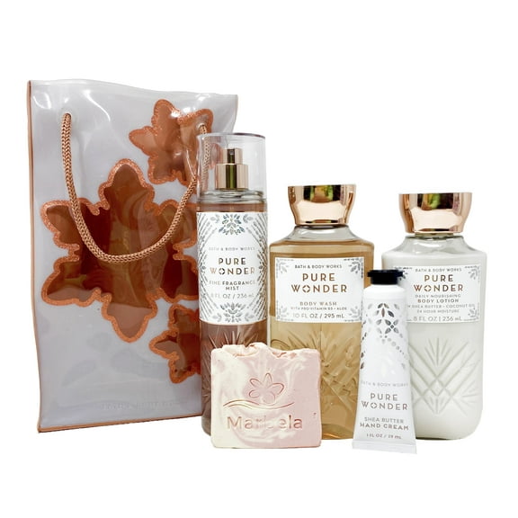 Bath & Body Works Pure Wonder - Gift Bag Set - Fine Fragrance Mist, Body Wash, Body Lotion and Hand Cream With a Himalayan Salts Springs Sample Soap.
