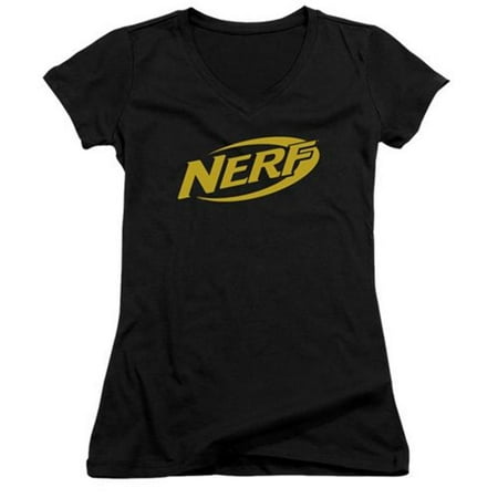 Trevco Sportswear HBRO230-JV-3 Nerf & Logo Juniors Sheer Cap Sleeve V-Neck T-Shirt, Black - Large