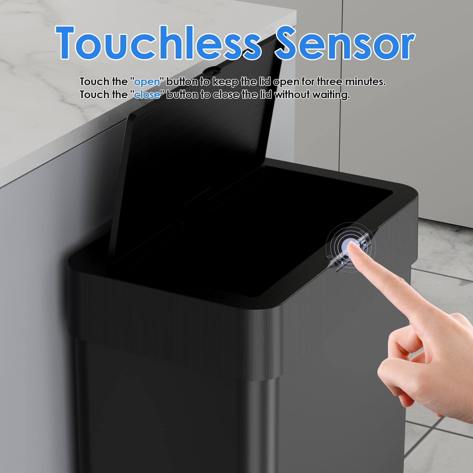 Arlopu 13.2 Gallon Motion Sensor Trash Can Automatic Stainless Steel Garbage Can with Soft-Close Lid