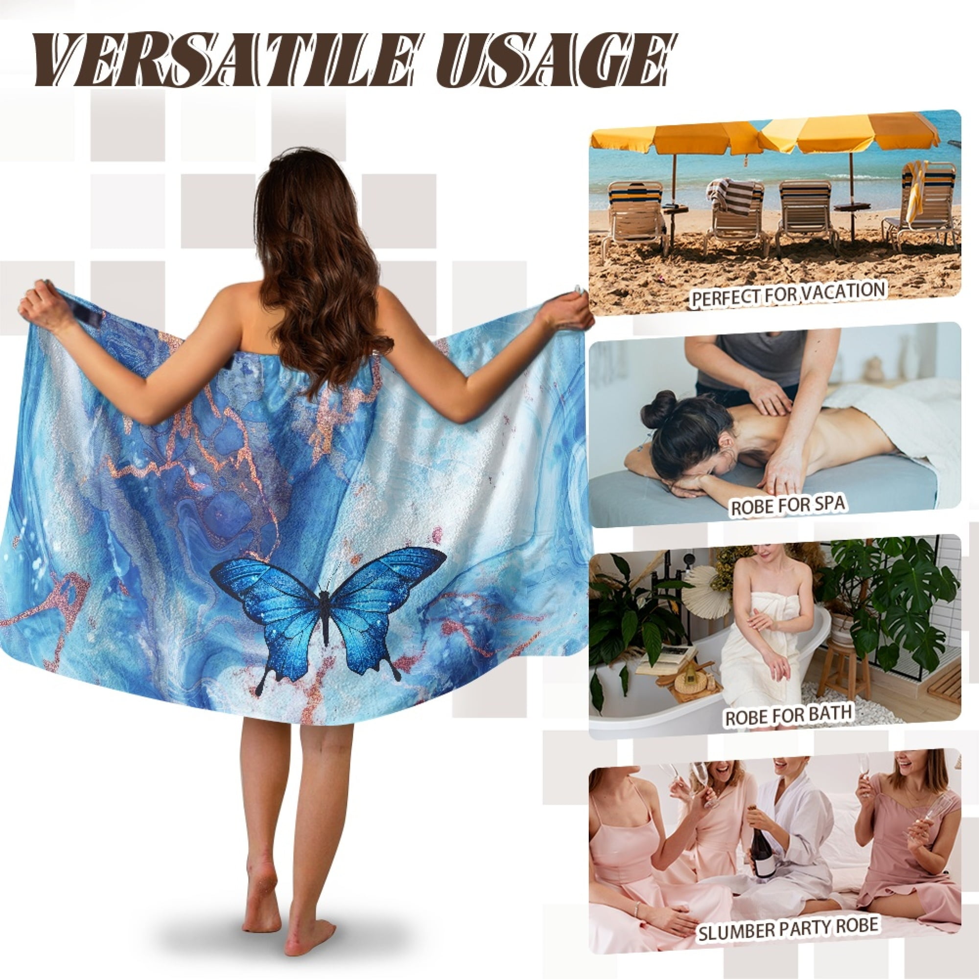 Yuyamidu Blue Marble Print Bath Towel Wrap for Women Size XL Quick Dry Spa Towel Wrap Elastic Top Shower Wrap Towels Comfortable Knee Length Bath Towels Home Washcloth