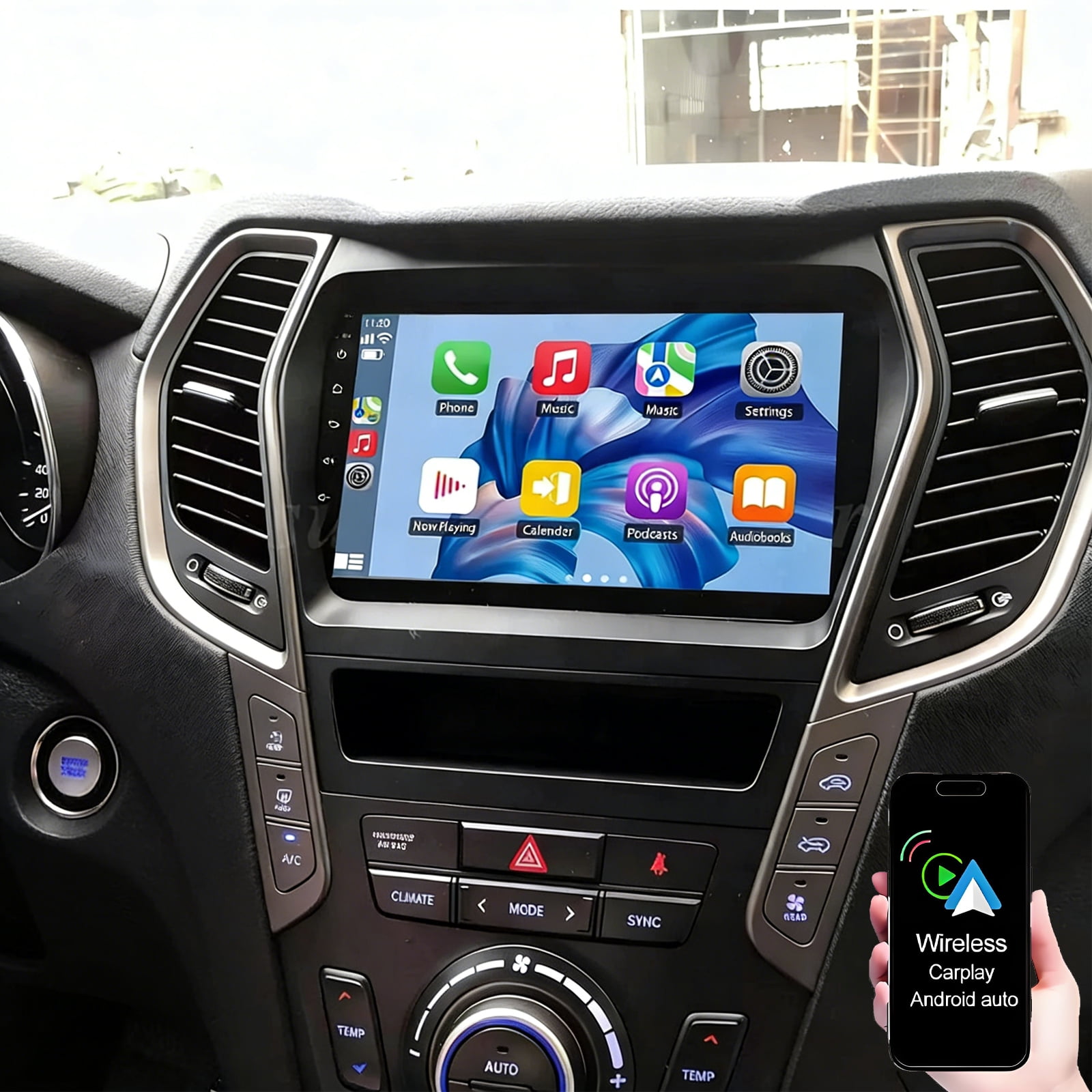Dexico Android 13 Car Stereo for Hyundai IX45 Santa Fe 2013-2018 with Wireless Carplay Android Auto, 9 Inch Car Radio with Mirror Link Bluetooth FM/RDS WiFi GPS Navigation SWC+Backup Camera