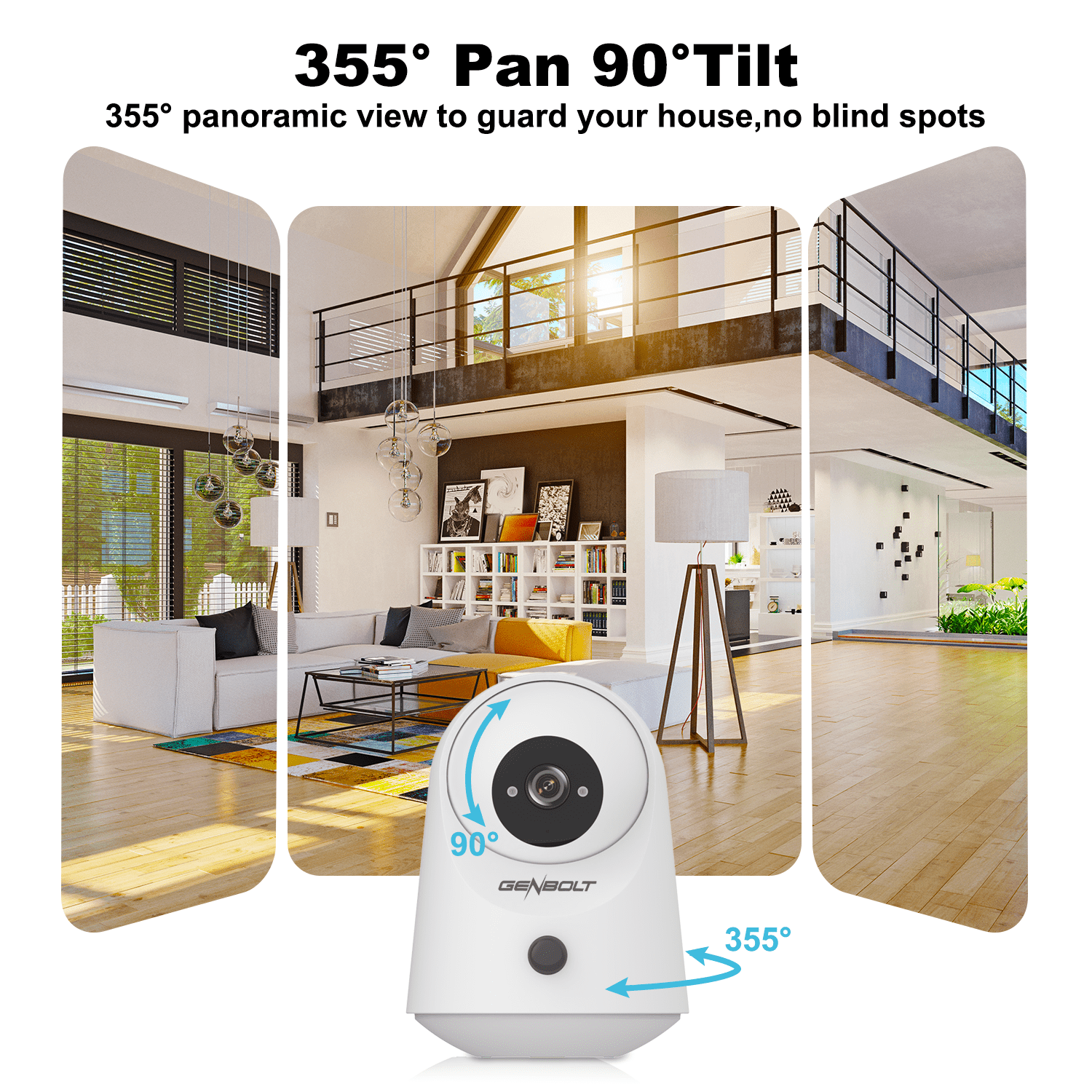 GENBOLT 2K WiFi Indoor House Security Camera Wireless, Pan Tilt Pet Camera with 5000mAh Battery Powered, IP Camera CCTV Nanny Dog Cam Baby Monitor with PIR Detection