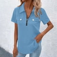 thumbnail image 2 of Zip-Front Collared Shirt for Women, Short Sleeve Solid Color Top with Chest Pocket Detail, 2 of 6