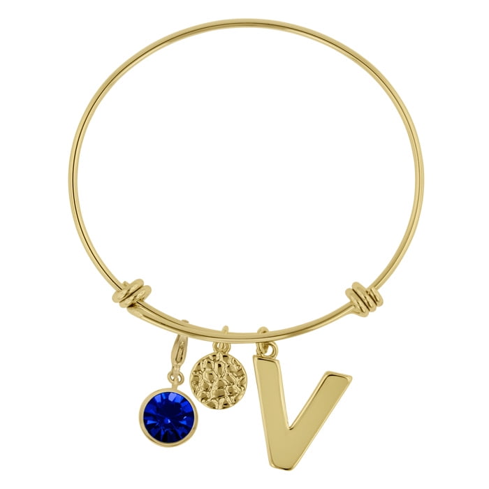 Initial Charm Bracelet With Sapphire Crystal Birthstone, For September Babies by SuperJeweler