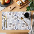 thumbnail image 2 of Blue Coastal Placemats Set of 8 Starfish Shell Coral Ocean Place Mats Indoor Wipeable Table Mats Washable Cloth Dining Table Placemats for Kitchen Holiday Party Home Decor 13x19 Inch, 2 of 9