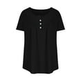 thumbnail image 3 of Mittory Women's Plus Size Henley Shirts Pleated Buttons Up Tunics Summer Short Sleeve Flowy Tops, 3 of 5