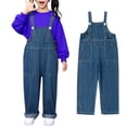 thumbnail image 4 of UACY Teen Adjustable Strap Denim Overalls Boys Girls Baggy Wide Leg Aesthetic Jeans Jumpsuit Preppy Bib Overall with Pocket (Blue, 13-14 Years), 4 of 5