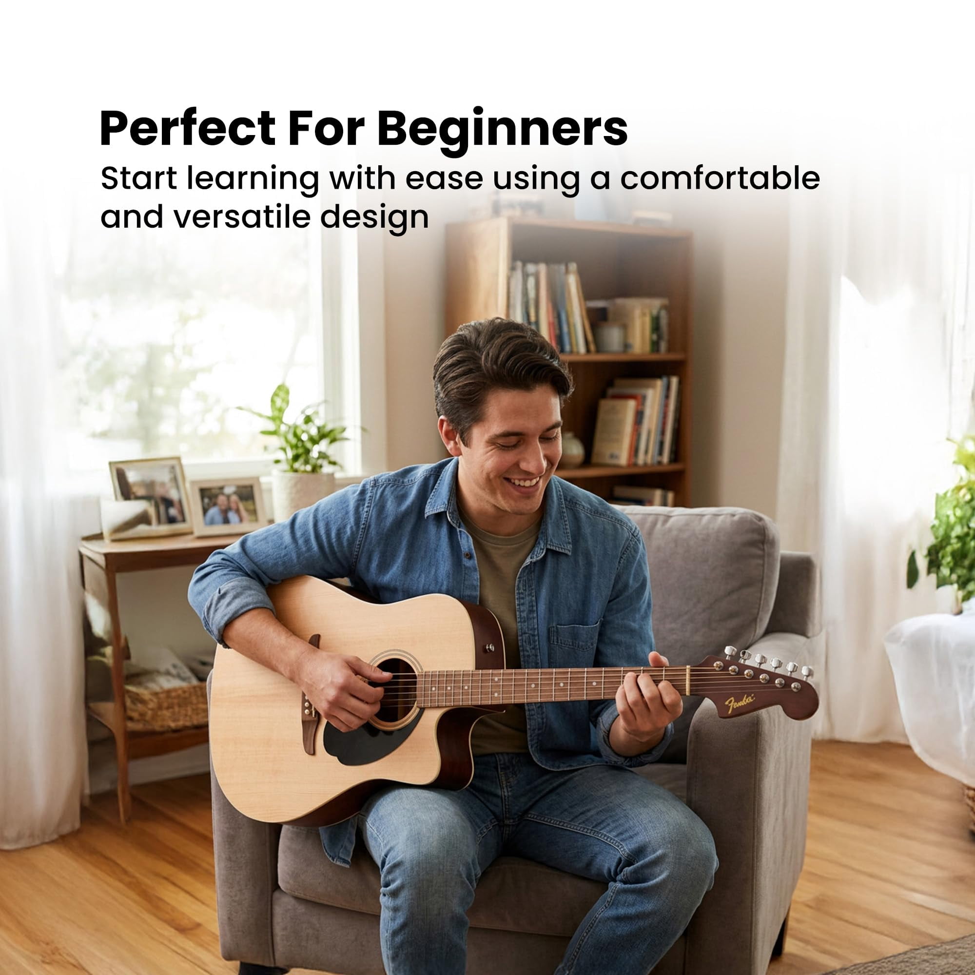 Fender Redondo CE Dreadnought Acoustic-Electric Guitar - Natural Bundle with Gig Bag, Strap, Strings, Picks, and Austin Bazaar Instructional DVD