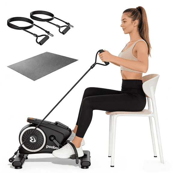 LNOW Under Desk Bike Pedal Exerciser, Quiet Magnetic Mini Exercise Bike with 16 Resistance Levels, Arm & Leg Workout, Resistance Bands & Non-Slip Mat for Home Office Therapy