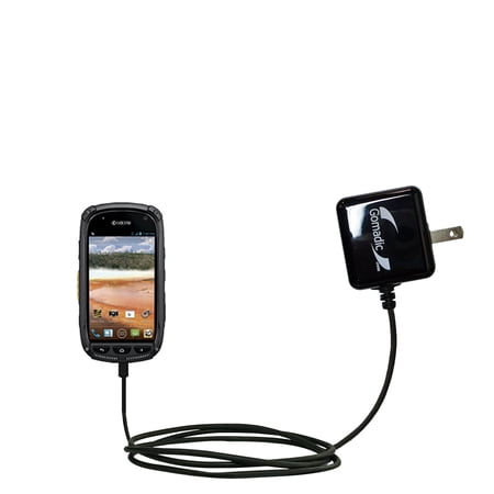 Gomadic Intelligent Compact AC Home Wall Charger suitable for the Kyocera Torque - High output power with a convenient, foldable plug design - Uses Ti