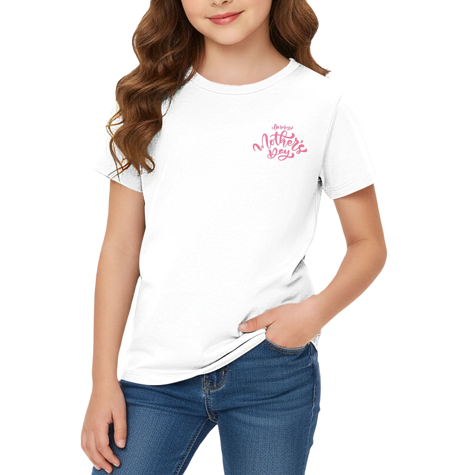 CPNG Children s Girls and Boys Happy Mother s Day T Shirt Letter Print Short Sleeve T-Shirts Crew Neck Breathable Basics T-Shirt