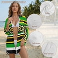 thumbnail image 6 of Xixirimido Jamaican Flag Geometric Print Stylish Women's Beach Cover Up Shirt Dress Long Sleeve Button Up Swim Cover Up with Side Slits for Vacation & Daily Wear, Size XL, 6 of 7