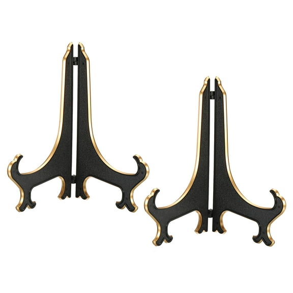 Uxcell 10" Acrylic Decorative Plate Stand Holder, 2 Pack Picture Easel Frame Holder for Displaying Photos Black Gold