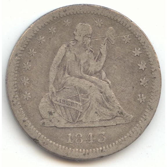 1843-O Seated Liberty Quarter, VF Details