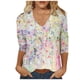 thumbnail image 2 of ICHUANYI Clearance Women's Fashion Printing Loose T-shirt 3/4 Sleeves Blouse V-Neck Casual Tops(Khaki, XL) ICHUANYI WER2023081100452, 2 of 5