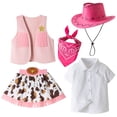 thumbnail image 3 of mgoYE Cowgirl Outfit for Girls Toddler Western Outfit with Hat and Bandanna Set(Pink,2-3 Years), 3 of 8