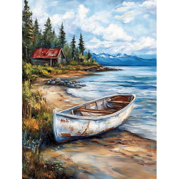 Rustic Lake Cabin and Boat Canvas Wall Art， Perfect for Living Room， Bedroom， Office， Bathroom， and Dining Room Decoration.