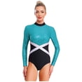 thumbnail image 4 of Hansber Women Rhythmic Gymnastic Leotard Sequin Figure Bodysuit Cutout Back Ballerina Dance Outfits Sky Blue M, 4 of 6