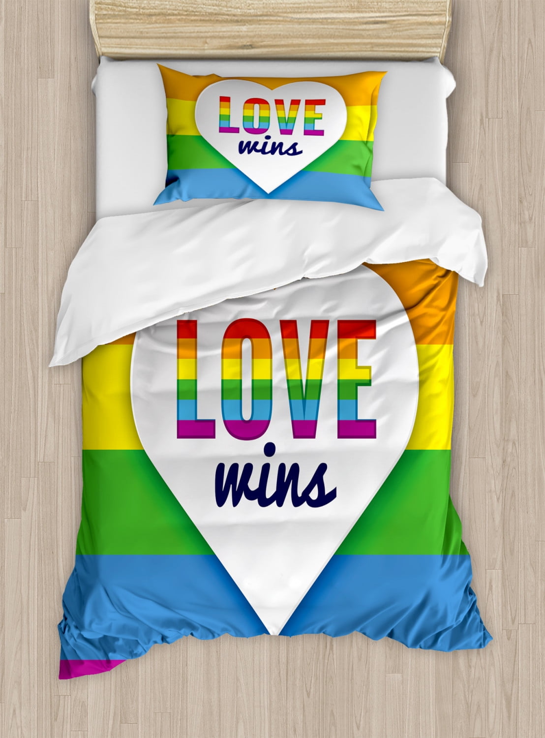 Download Pride Duvet Cover Set, Rainbow Flag with Stripes Heart ...