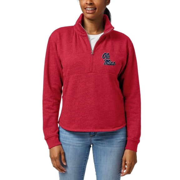 Women's League Collegiate Wear Heather Red Ole Miss Rebels Victory Springs Tri-Blend Quarter-Zip Pullover Sweatshirt