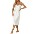 thumbnail image 1 of INSPIRAR CHIC Camisones largos de satén para mujer, con escote en V, tirantes de espagueti, pijamas de lounge, vestido de seda M blanco, 1 of 6
