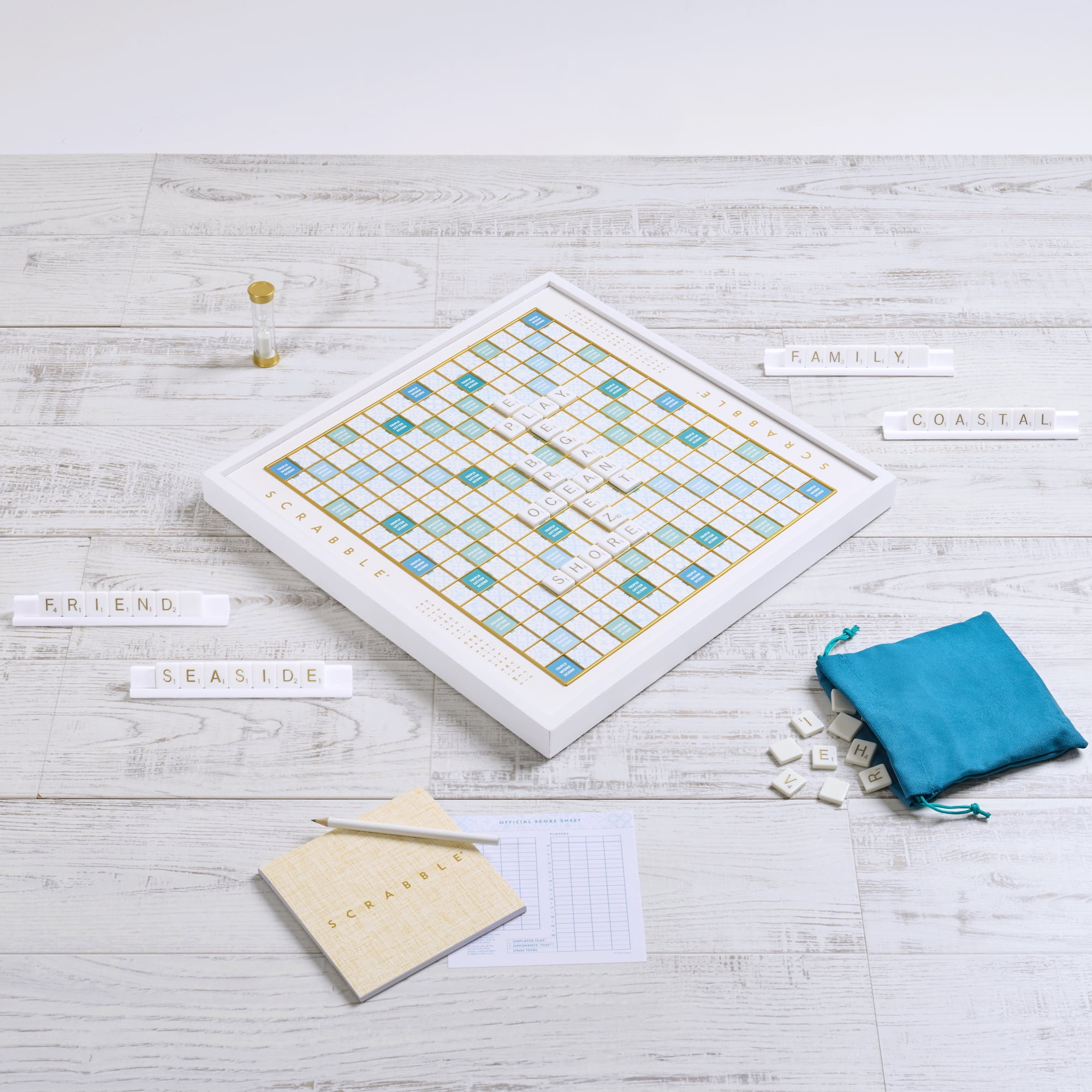 WS Game Company Scrabble Bianco Edition with Rotating Wooden Board