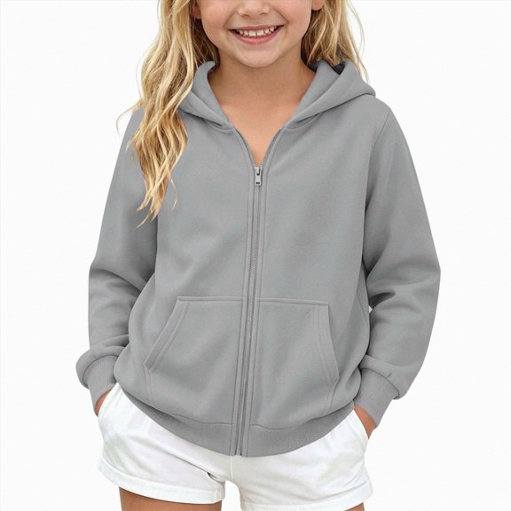 newwalpole Girls Boys Athletic Zip Up Hoodie Sweatshirt Brushed Fleece Hooded Zipper Sweatshirt School Outerwear Coat for Kids(Grey,13-14 Years)