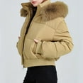thumbnail image 5 of Brglopf Cropped Puffer Jacket for Women Winter Stand Collar Zip Up Short Quilted Down Coats with Fuzzy Hood Warm Jackets(Khaki,L), 5 of 8