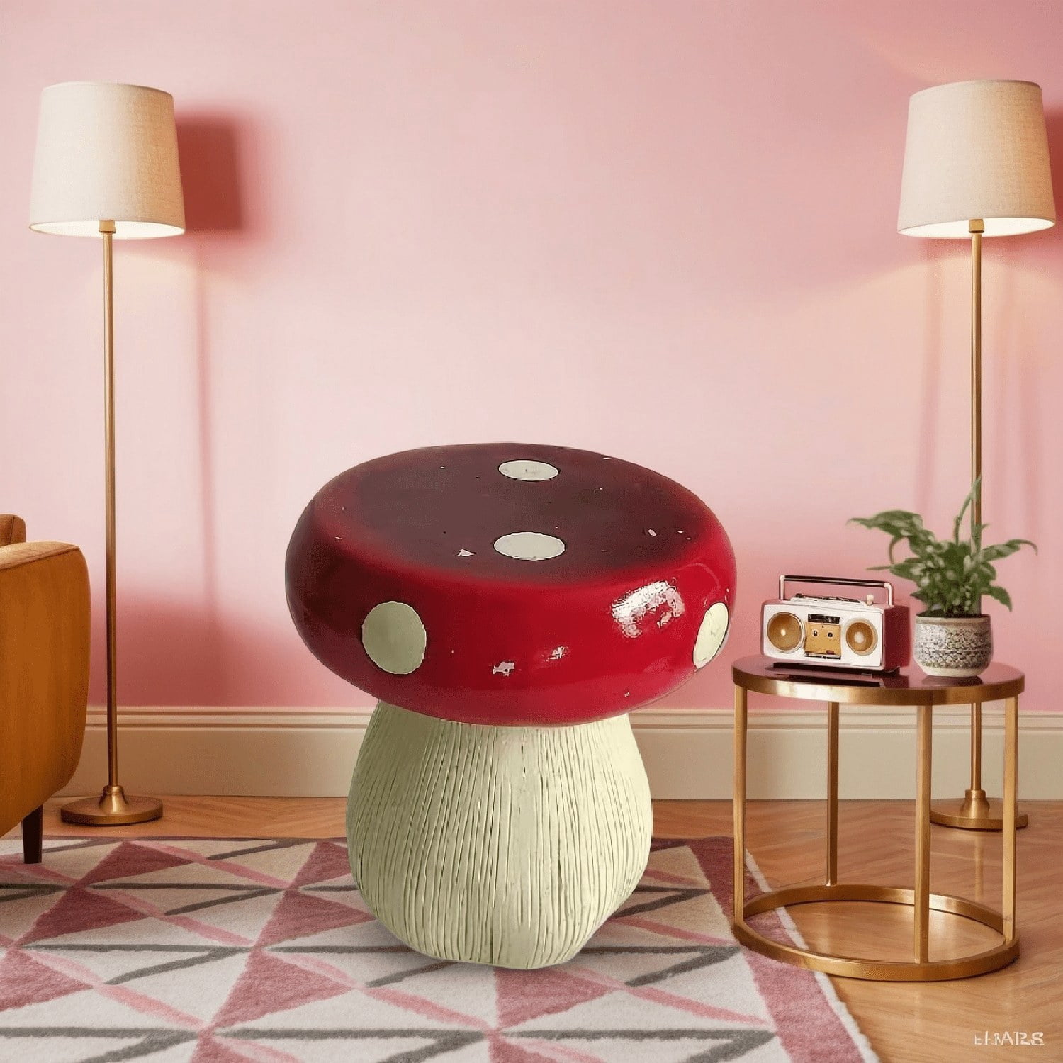 13.8 Inch Resin Mushroom Statue Stool, Hand-Painted Weatherproof Decor Seat, Multi-Purpose Plant Stand for Indoor Outdoor Garden Lawn Courtyard Kids Furniture