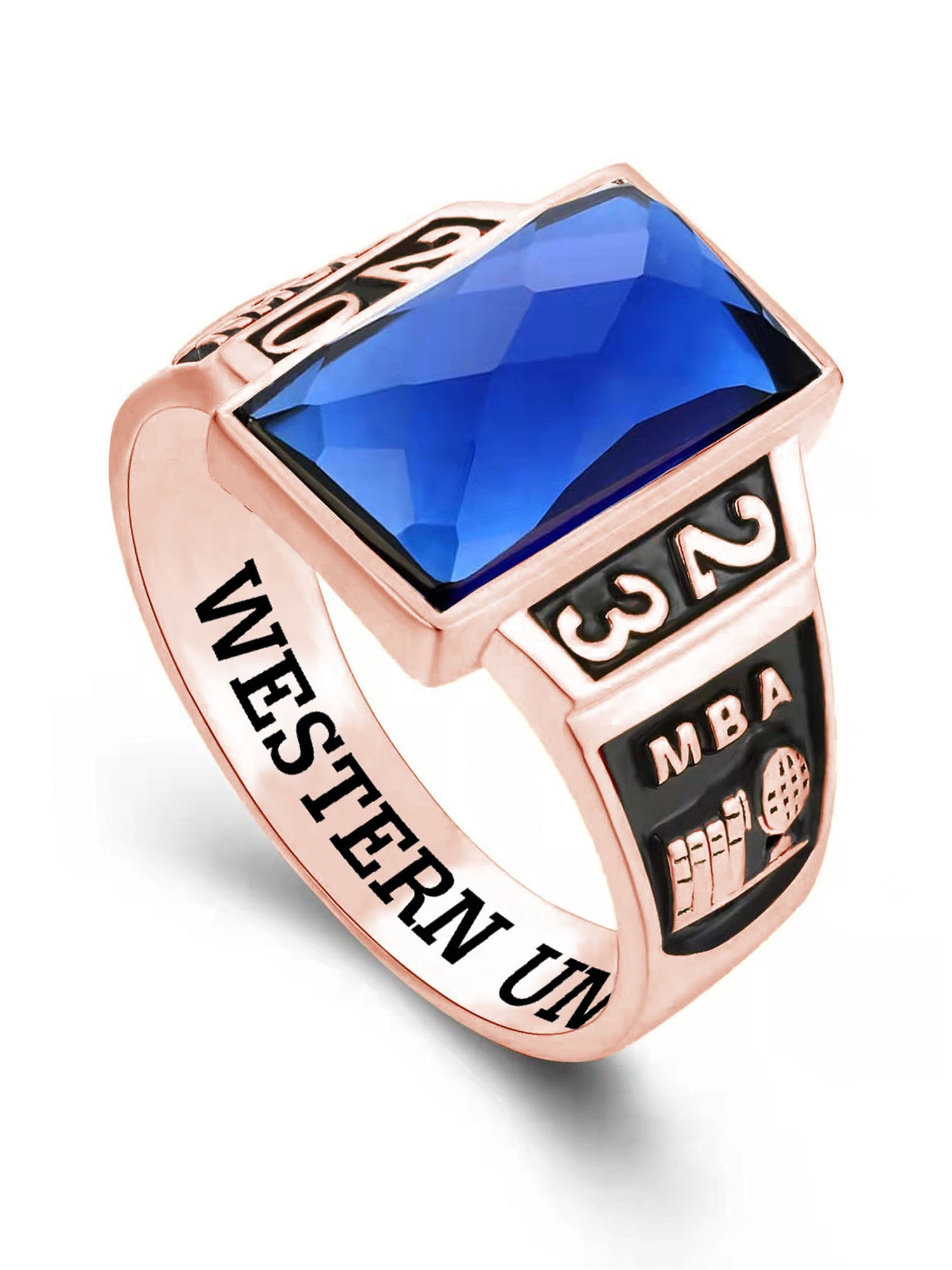 Mementos USA Custom Men's Class Rings Sterling Silver for High School College-Checkboard-Rose Gold