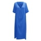 thumbnail image 4 of Vestido informal holgado con cuello en V para mujer: manga larga, color liso, estilo evasé, 4 of 5
