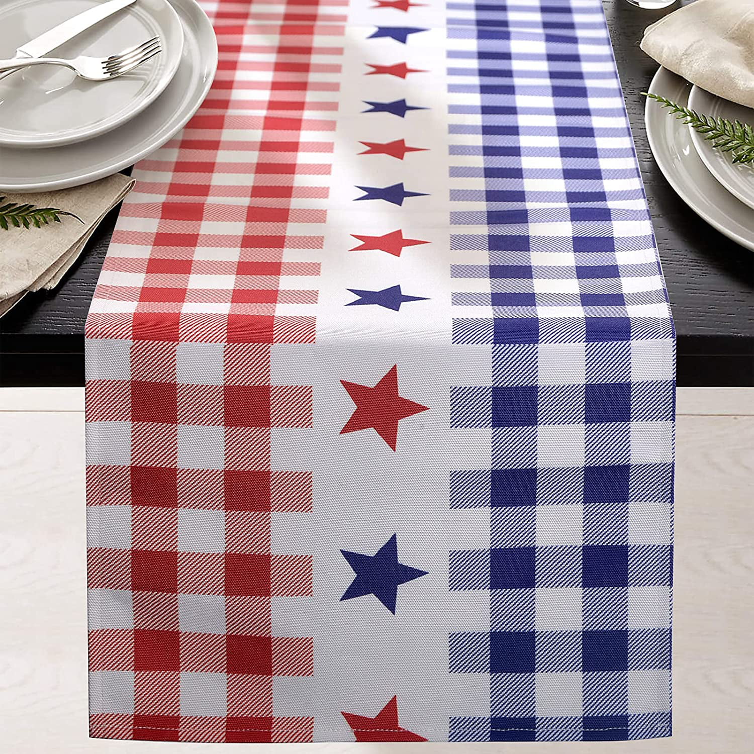 72 Inch Long Cotton Fabric with Blue and White Stars for American USA Independence Day Memorial Day 4th of July Decor tiosggd Patriotic Table Runner