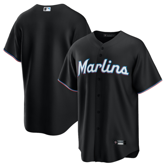 Camiseta clásica de béisbol negra de los Miami Marlins con número de estrella bordado.-L