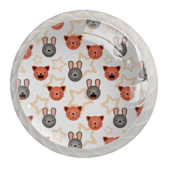 4 Pcs Cat and Rabbit Head Knobs for Kitchen Cabinet Cupboard Dresser Bookcase Drawer Pulls Handles Round Home Decor