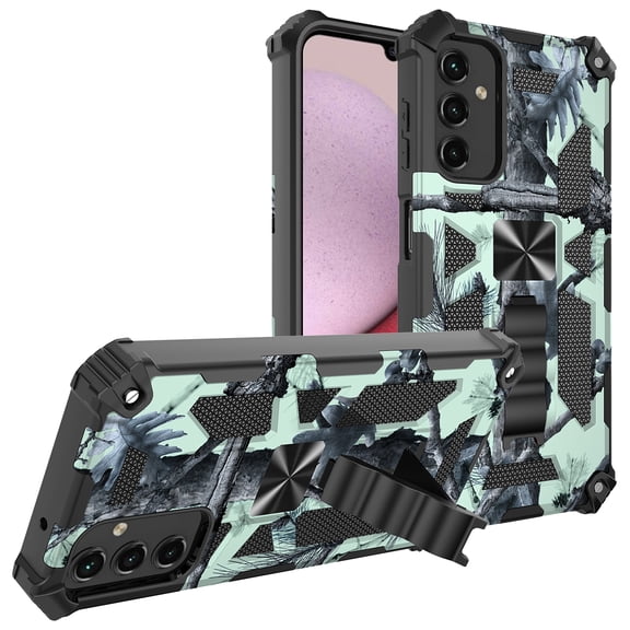 SaniMore for Samsung Galaxy A34 5G Case, Rugged PC & Soft TPU CD Magnetic Cover Built-in Car Mount & Multi-View Kickstand Camouflage Military Grade Shockproof Heavy Duty Protective Shell, Mint
