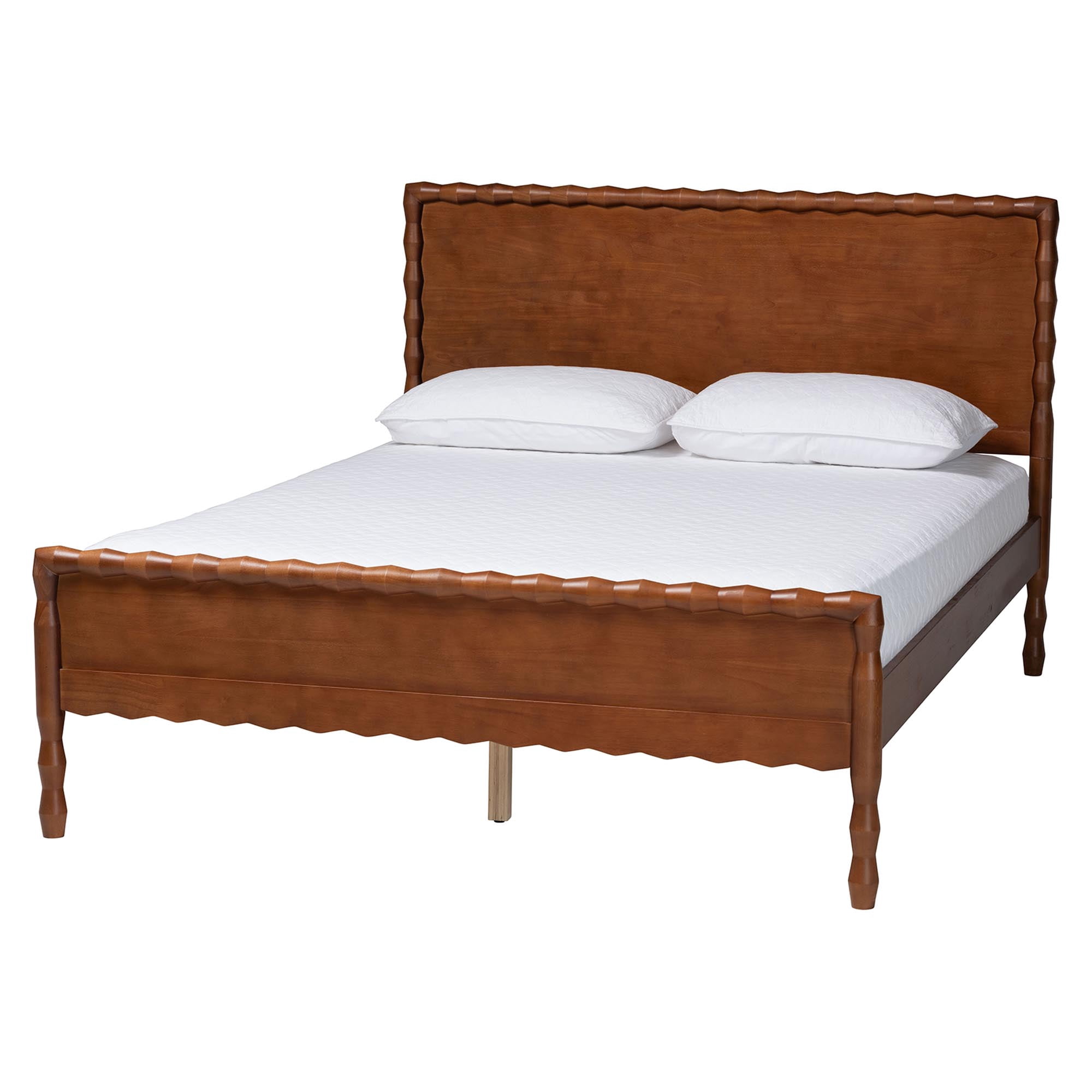 Baxton Studio Seamus Mid-Century Modern Bedroom Set, 4-Piece Set with Two Nightstands, Queen, Walnut Brown