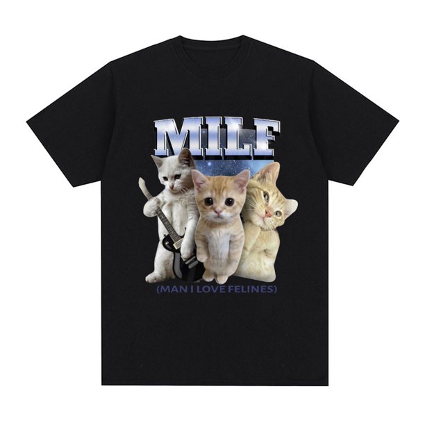Camiseta MILF "Me encantan los felinos", divertida, de manga corta, con gráfico de "El Gato Triste Llorando", de algodón, cómoda y holgada.