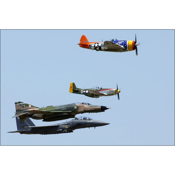 24"x36" Gallery Poster, Aircraft Fighter Plane P 47 Thunderbolt, P 51 Mustang, F 4 Phantom, F 15 Strike Eagle