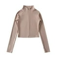 thumbnail image 2 of Ounisa Women's Cropped Lightweight Stretchy Running Track Jackets Full Zip Slim Fit Athletic Tops with Thumb Holes, 2 of 6