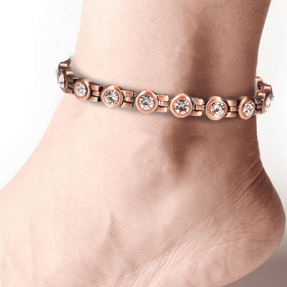 Wollet Pure Copper Magnetic Anklets for Women, 9.5  inches, Cubic Zirconia Ankle Bracelets, Vintage Copper Jewelry,Gift for Mom Wife