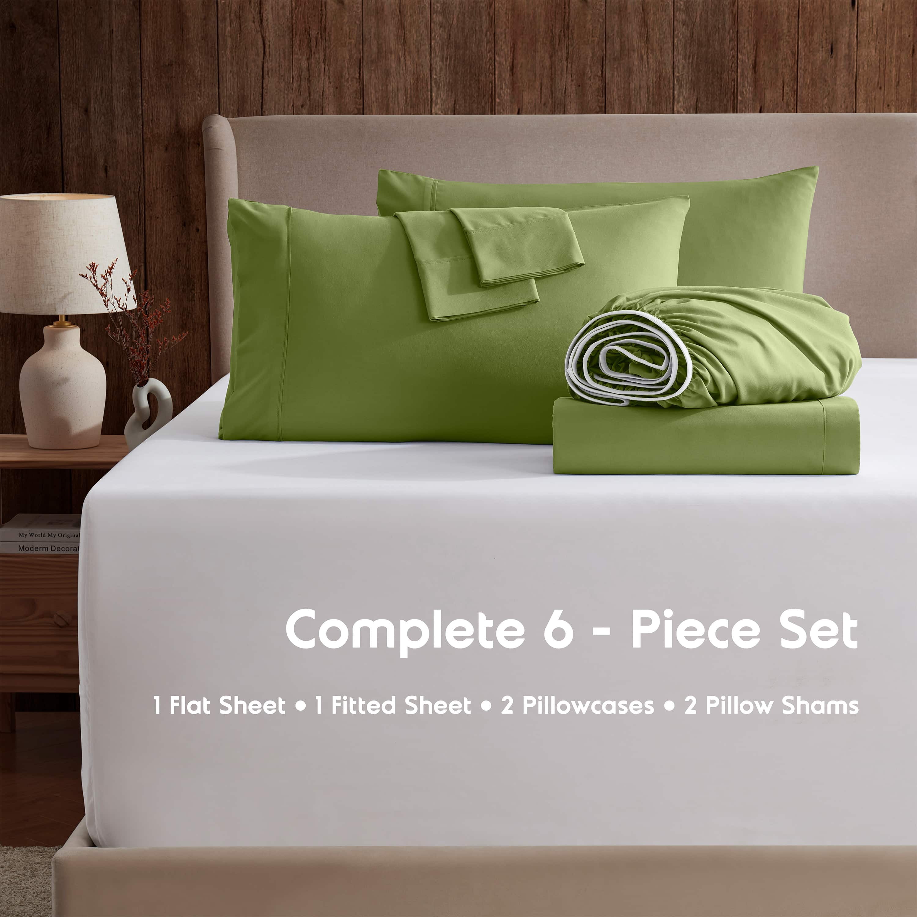 LammaLoe Extra Deep Pocket King Sheets set, Fits 18"-24" Mattress, 6 Piece Soft Microfiber Bed Sheet Sets, Calla Green